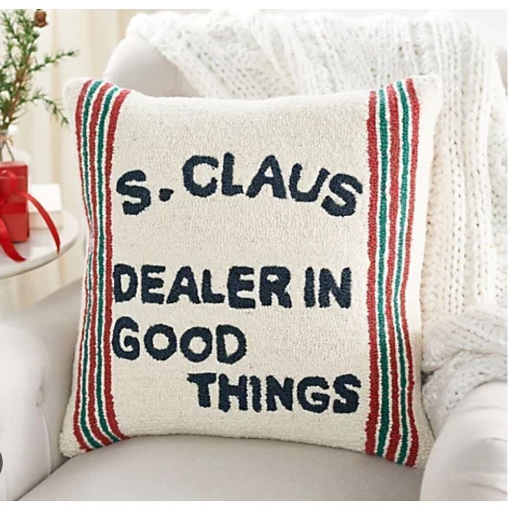 Ebenezer & Co. Stripes Hand-Tufted Decorative Christmas Throw Pillow Cream
